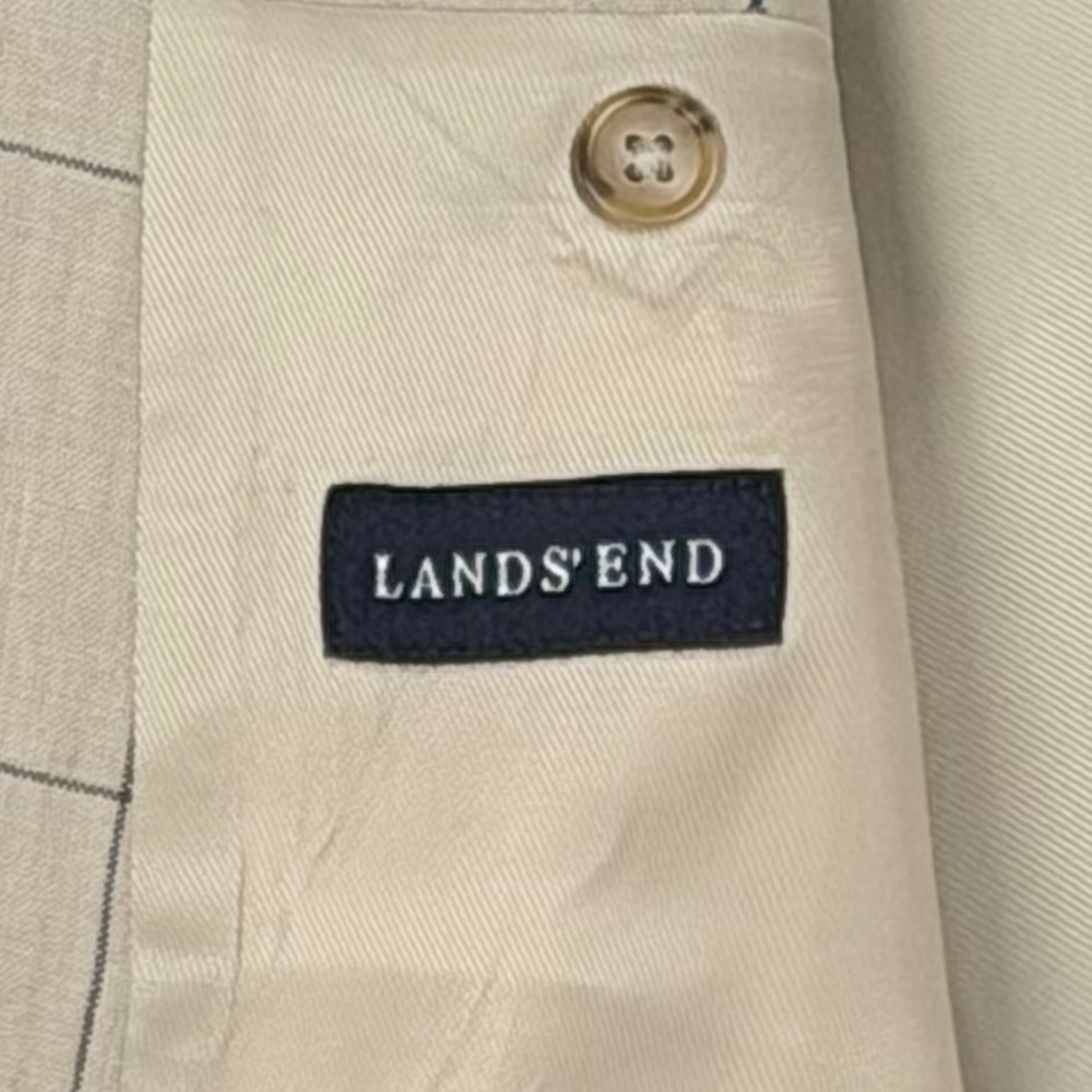 Lands End Sport Coat Blazer Tan Window Pane 100% Linen Country Club - Picture 6 of 15